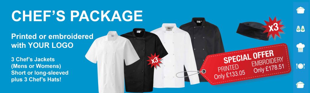 Chefs clothing package showing tunics and shirts