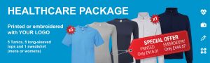 healthcare clothing package with tunics, long-sleeved tops and sweatshirt at special offer price