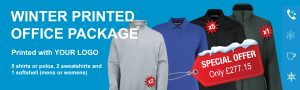 An office clothing package for winter with sweatshirts printed with logo
